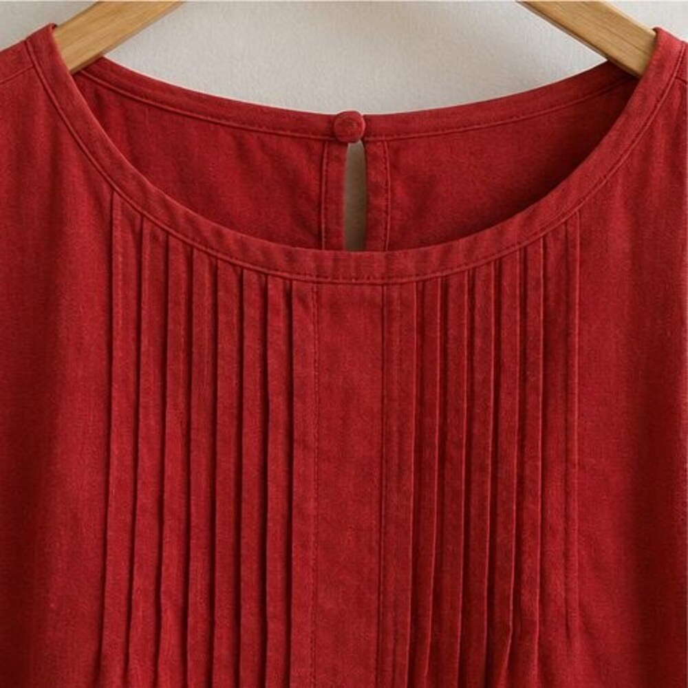 Red Pintuck Yoke Blouse - Picture 4 of 6